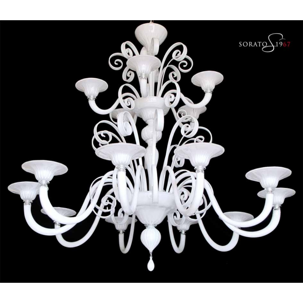 Klimt lampadario Murano bianco 10+5 luci