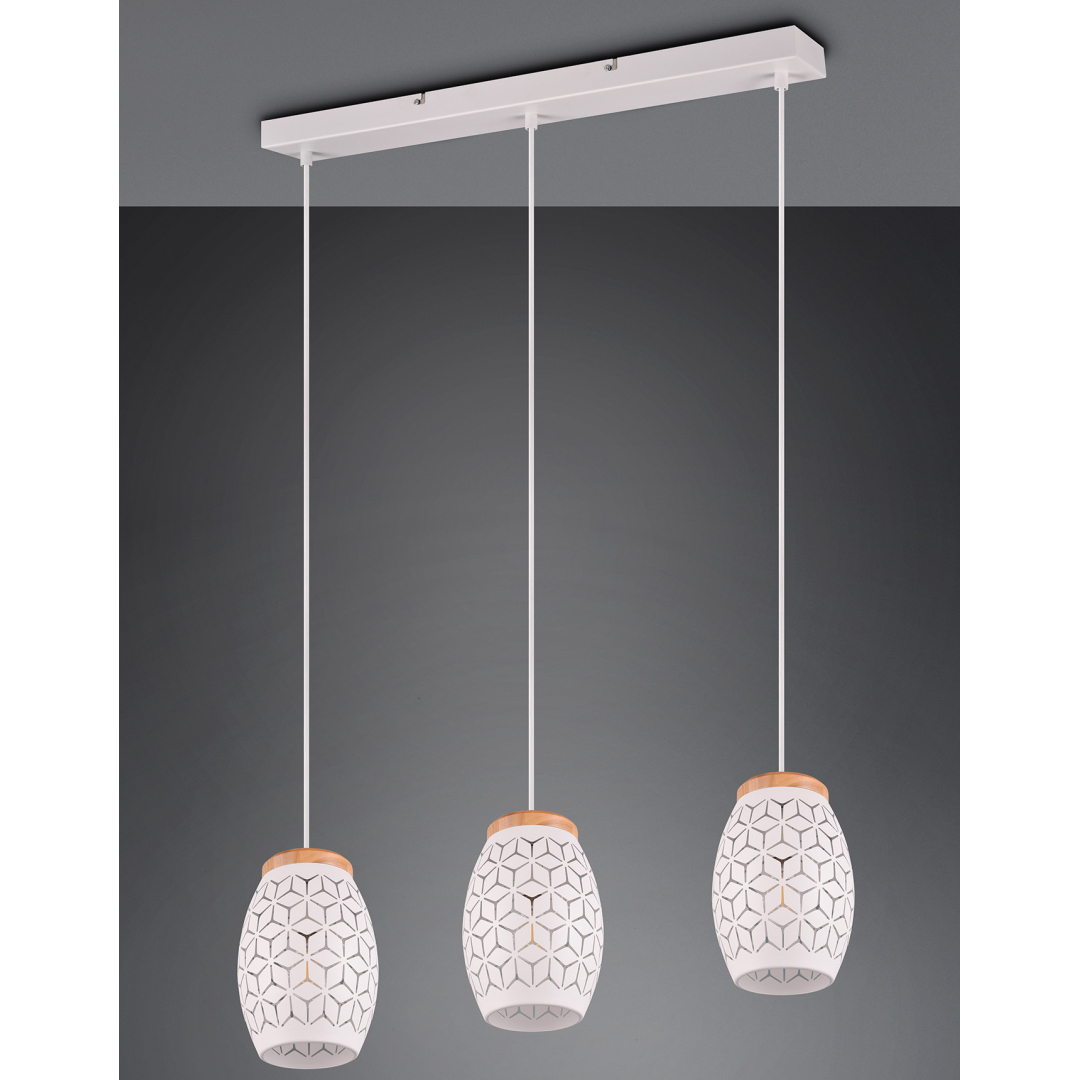 Reality Lampadario Bidar R31571031, Sospensione 1 Luce In Metallo Bianco E Legno Naturale, E27