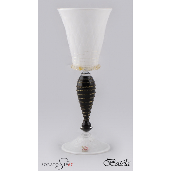 Calice Murano Batèla bianco nero