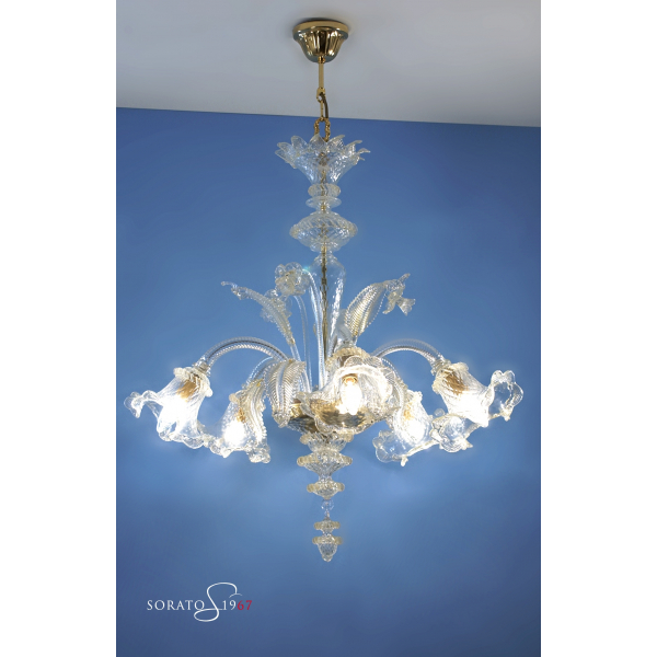 Pisanello lampadario Murano cristallo oro 5 luci