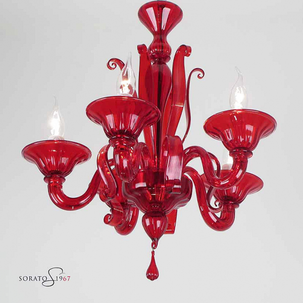 Tiziano lampadario Murano micro rosso 5 luci