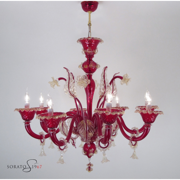 Botticelli lampadario Murano rosso oro 8 luci