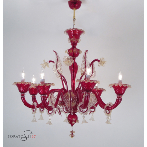Lampadario Murano Botticelli rosso oro La8 Lampadario Murano Botticelli rosso oro La8