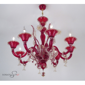 Lampadario Murano Botticelli rosso oro La8 Lampadario Murano Botticelli rosso oro La8