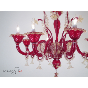 Lampadario Murano Botticelli rosso oro La8 Lampadario Murano Botticelli rosso oro La8
