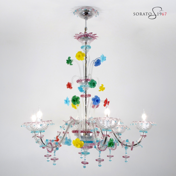 Ca' Rezzonico lampadario Murano cristallo multicolor 6 luci