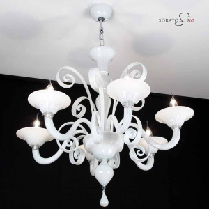Lampadario Murano Klimt 5 e 6 luci bianco Lampadario Murano Klimt 5 e 6 luci bianco
