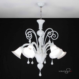 Lampadario Murano Canova 5 luci bianco Lampadario Murano Canova 5 luci bianco