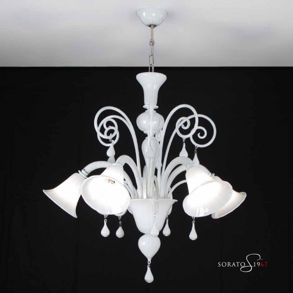 Canova lampadario Murano bianco 5 luci