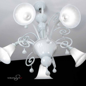 Lampadario Murano Canova 5 luci bianco Lampadario Murano Canova 5 luci bianco