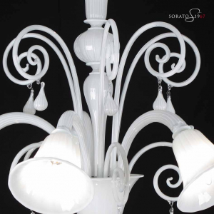 Lampadario Murano Canova 5 luci bianco Lampadario Murano Canova 5 luci bianco