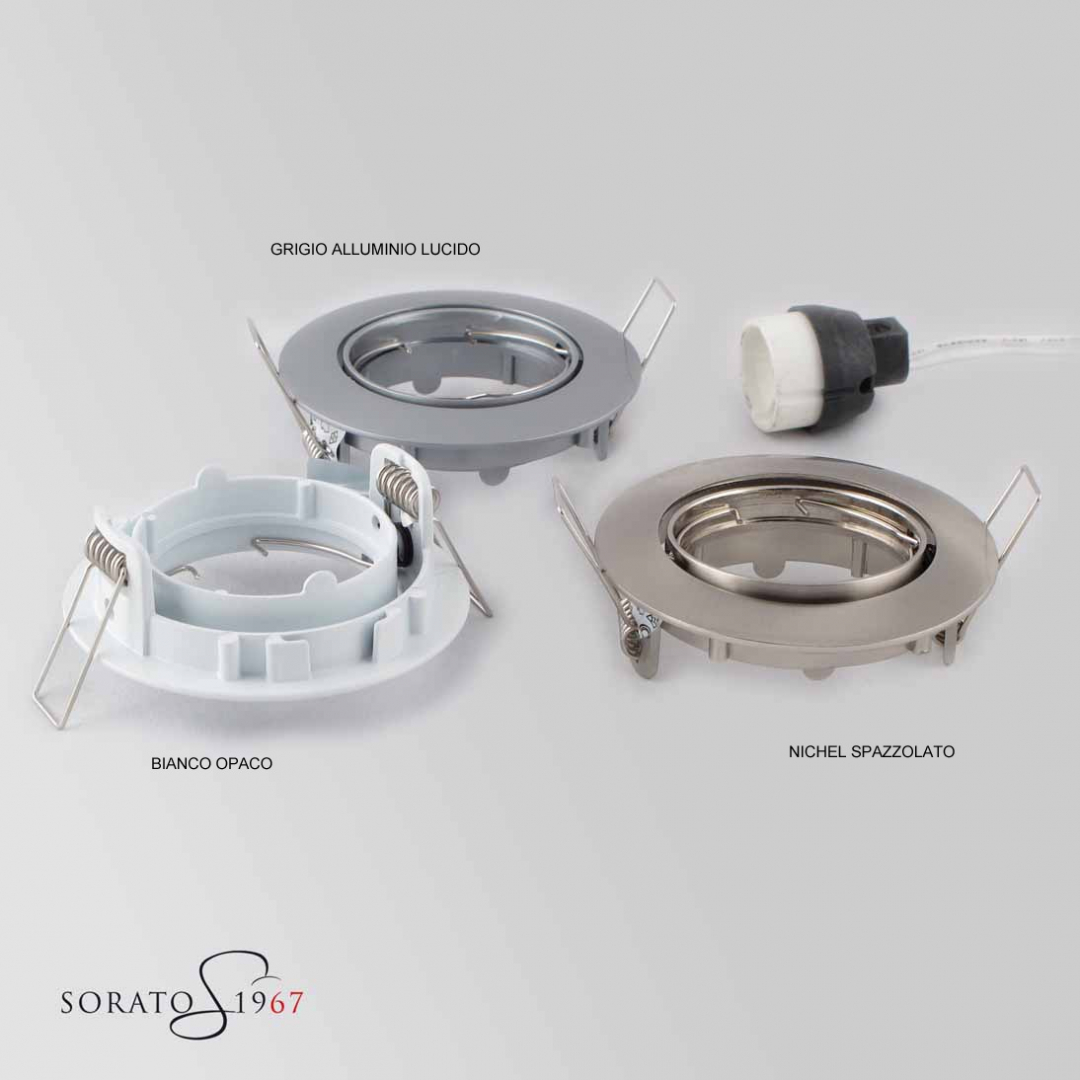 Portafaretto Tondo Orientabile Brillantini Argento Per Incasso 7cm - Adatto A GU10, GU5.3, MR16