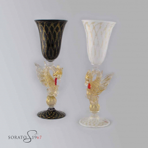 Calice Murano Galeone Black e White Calice Murano Galeone Black e White