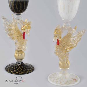 Calice Murano Galeone Black e White Calice Murano Galeone Black e White