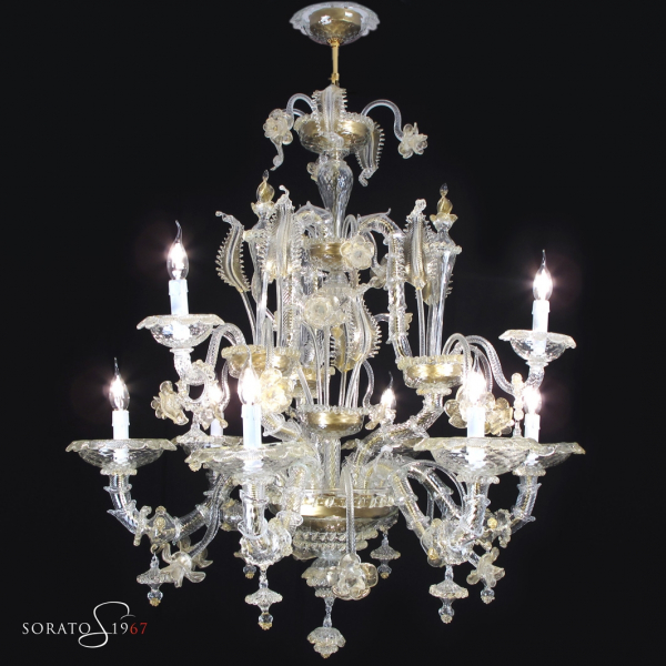 Ca' Rezzonico lampadario Murano cristallo oro 6+3 luci