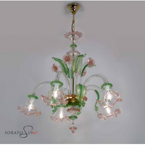 Lampadari vetro Murano Pisanello verde rosa oro Lampadari vetro Murano Pisanello verde rosa oro