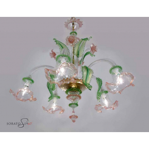Lampadari vetro Murano Pisanello verde rosa oro Lampadari vetro Murano Pisanello verde rosa oro