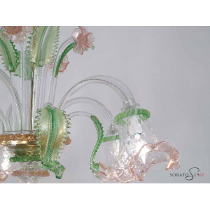 Lampadari vetro Murano Pisanello verde rosa oro Lampadari vetro Murano Pisanello verde rosa oro