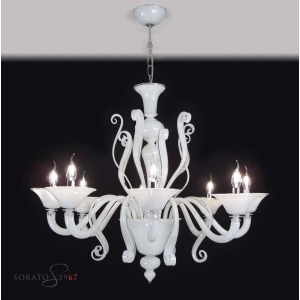Lampadario vetro Murano Tiziano bianco 8 luci Lampadario vetro Murano Tiziano bianco 8 luci