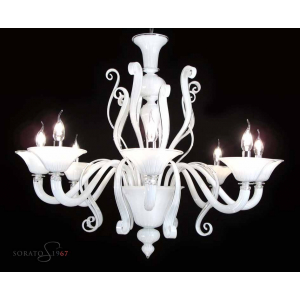 Lampadario vetro Murano Tiziano bianco 8 luci Lampadario vetro Murano Tiziano bianco 8 luci
