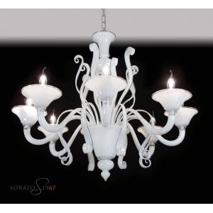 Lampadario vetro Murano Tiziano bianco 8 luci Lampadario vetro Murano Tiziano bianco 8 luci