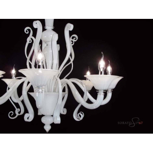 Lampadario vetro Murano Tiziano bianco 8 luci Lampadario vetro Murano Tiziano bianco 8 luci