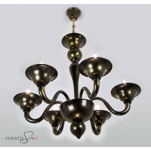 Lampadari vetro Murano Veronese nero oro 6 luci Lampadari vetro Murano Veronese nero oro 6 luci