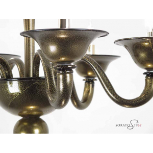 Lampadari vetro Murano Veronese nero oro 6 luci Lampadari vetro Murano Veronese nero oro 6 luci