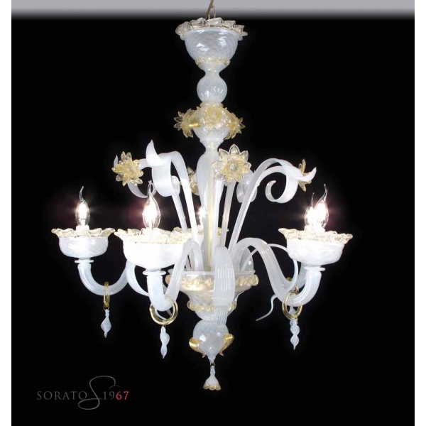 Angelico lampadario Murano seta oro 5 luci