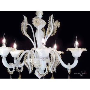 Lampadario Murano Botticelli bianco oro 5 luci Lampadario Murano Botticelli bianco oro 5 luci