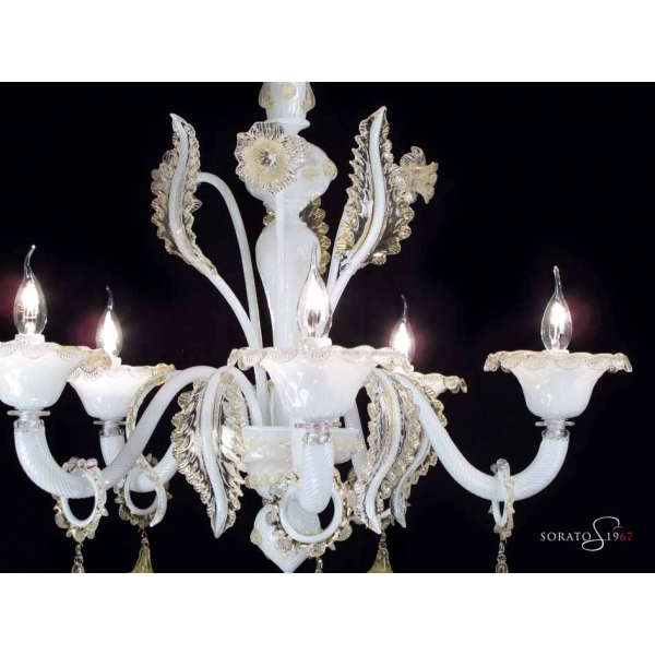 Botticelli lampadario Murano bianco oro 5 luci