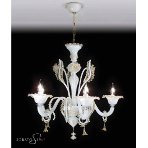 Lampadario Murano Botticelli bianco oro 5 luci Lampadario Murano Botticelli bianco oro 5 luci