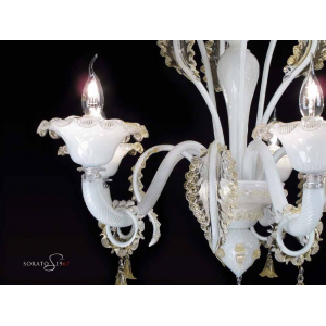 Lampadario Murano Botticelli bianco oro 5 luci Lampadario Murano Botticelli bianco oro 5 luci