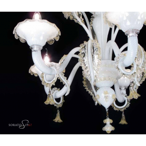 Lampadario Murano Botticelli bianco oro 5 luci Lampadario Murano Botticelli bianco oro 5 luci