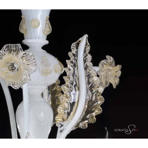 Lampadario Murano Botticelli bianco oro 5 luci Lampadario Murano Botticelli bianco oro 5 luci