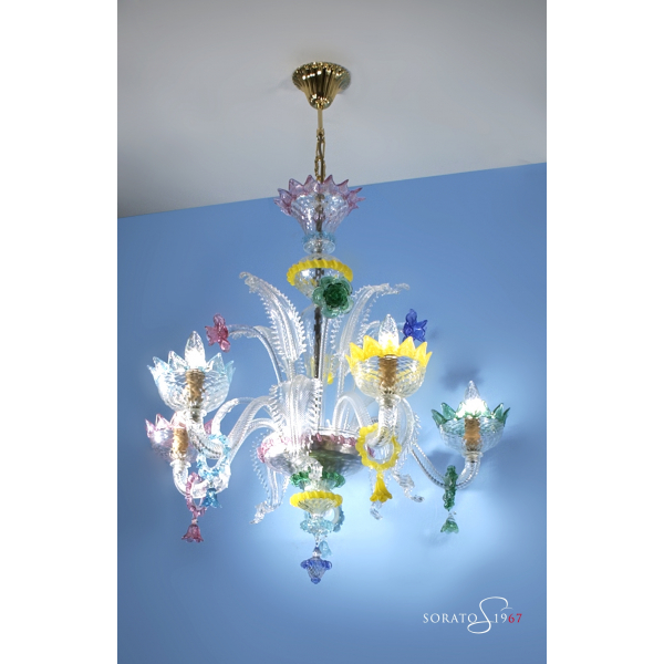 Perugino lampadario Murano cristallo multicolor 5 luci