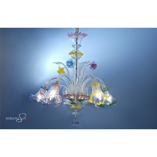 Pisanello lampadario Murano cristallo multicolor 5 luci