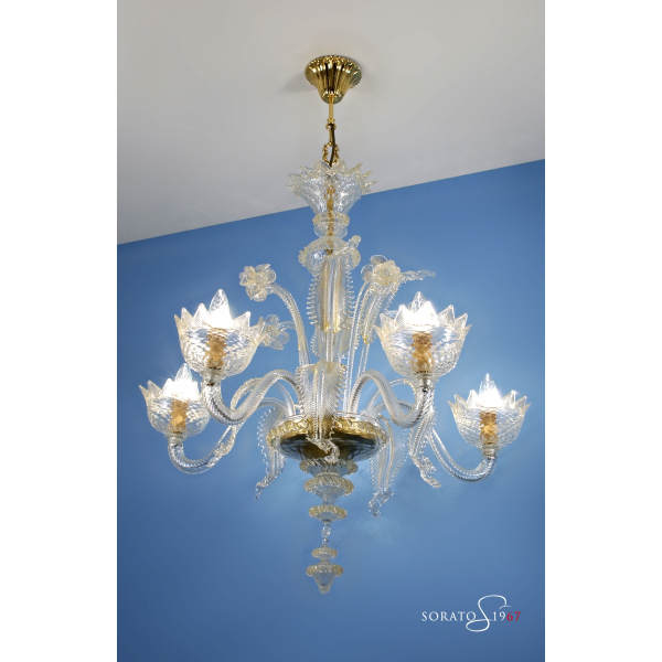 Perugino lampadario Murano cristallo oro 5 luci