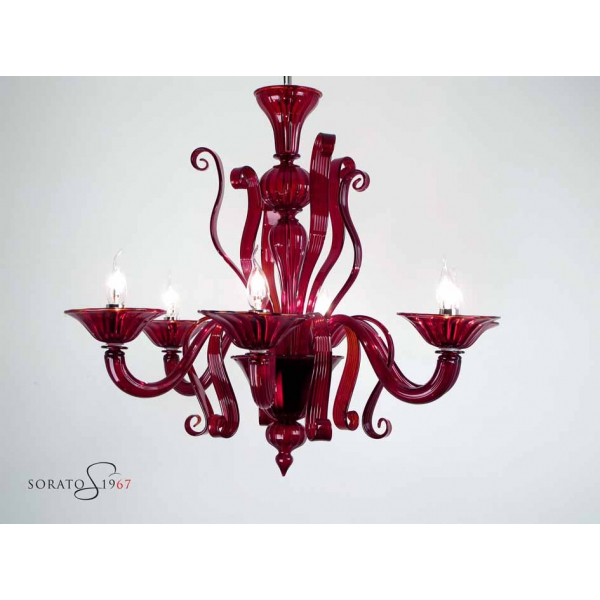 Tiziano lampadario Murano rosso 5 luci