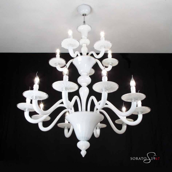 Van Eyck lampadario Murano bianco 10+5 luci