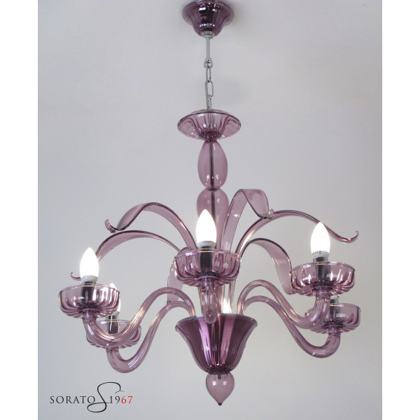 Déco lampadario Murano ametista 5 luci