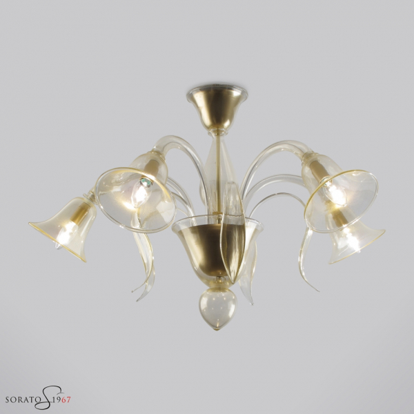 Ingres plafoniera Murano 5 luci oro