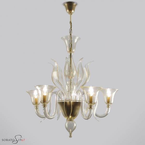 Ingres lampadario Murano 5 luci oro