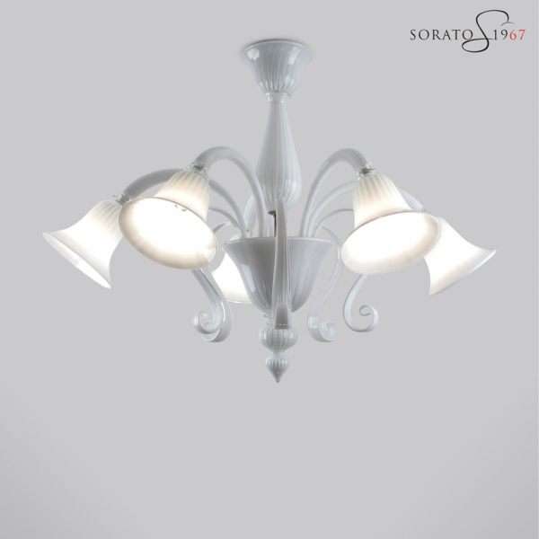 Tiziano plafoniera Murano 5 luci bianco