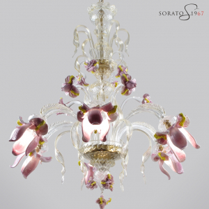 Monet lampadario vetro Murano 6 luci rosa oro Monet lampadario vetro Murano 6 luci rosa oro