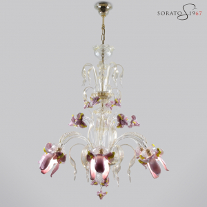 Monet lampadario vetro Murano 6 luci rosa oro Monet lampadario vetro Murano 6 luci rosa oro