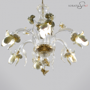 Monet lampadario vetro Murano 6 luci bianco oro Monet lampadario vetro Murano 6 luci bianco oro