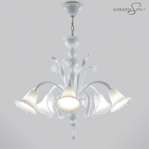 Raffaello lampadario Murano bianco 5 luci