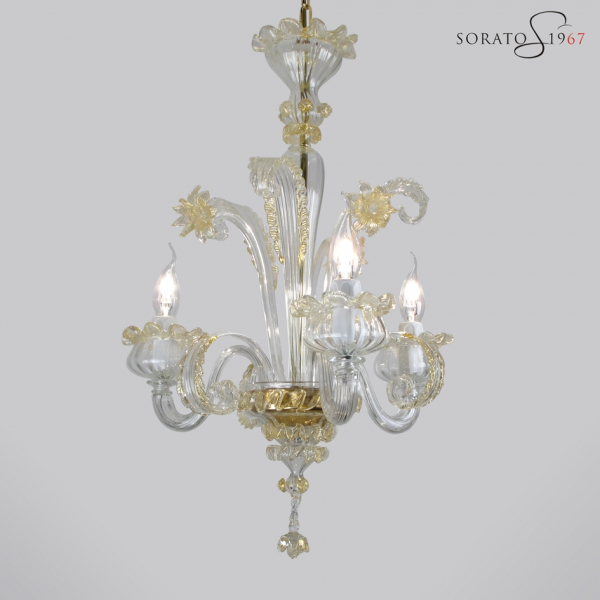 Masaccio lampadario Murano cristallo oro micro 3 luci