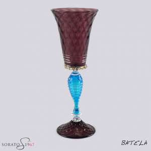 Calice vetro Murano Batèla ametista e acquamare Calice vetro Murano Batèla ametista e acquamare